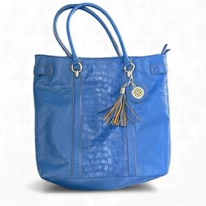 KATE LANDRY NWOT ladies, blue tote handbag, vegan leather, snake embossed design